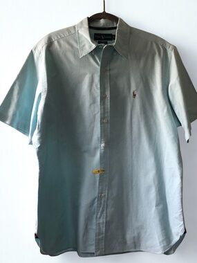 Ralph Lauren Classic Fit Button Down Shirt Light Blue Short Sleeve Cotton XL
